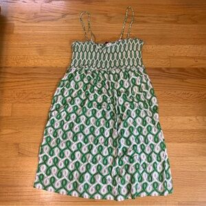 Juicy Couture Pam Gela VCA Patricia Smocked Dress Green White Women's Large NWT